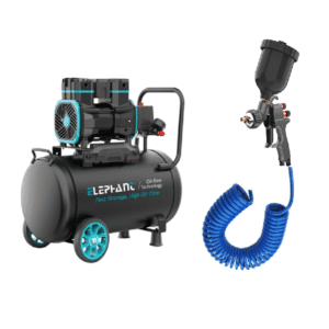 Elephant 2 HP Oil Free & Noiseless Air Compressor 50 Litre 100% Aluminium Winding with Paint Spray Gun PM-01, PU Pipe and Fittings(AC50DC-AL-PM-01)