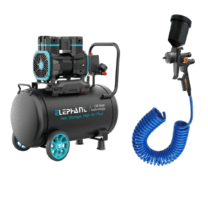 Elephant 2 HP Oil Free & Noiseless Air Compressor 50 Litre 100% Aluminium Winding with Paint Spray Gun GLOSS-2 , PU Pipe and Fittings(AC50DC-AL-GLOSS-2 )