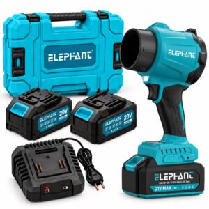 ELEPHANT 21V Max Cordless Air Blower with 2 Batteries, Built-in LED Light, 2 Extension Nozzles, High-Speed Portable Electric Blower, AB-01 for Cleaning, Dust Removal & Workshop Use