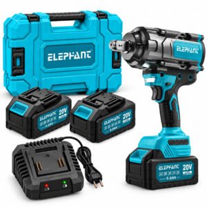 ELEPHANT Heavy Duty 20V Cordless 3/4 Inch Impact Wrench with 2 Batteries, 2000 Nm High Torque, Built-in LED Light, Forward & Reverse Switch, Brushless Motor, BW-2000