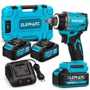 ELEPHANT 21V Max Cordless Screwdriver & Impact Wrench with 2 Batteries, Built-in LED Light, Brushless Motor, High Torque Power Tool, SDI-01 for Automotive, Workshop & DIY Use