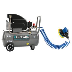 Elephant Air Compressor 30 litres 2 HP AC30C with 6" Air Palm Sander AT-991 LA & PU Pipe 10 Mtr. Coil