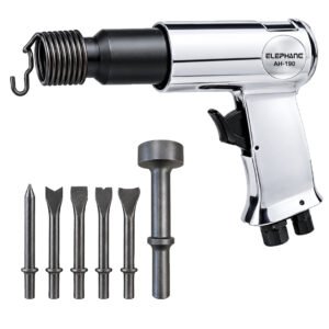 ELEPHANT AH-190 190mm Air Hammer Kit with 6 Chisels, 5000 BPM Pneumatic Air Chisel, Heavy Duty Air Hammer Tool for Cutting, Chipping, Scaling & Metal Work